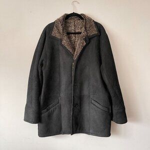 Joseph & Lyman Shearling Coat Black 100% Sheepskin Lined Warm Jacket Size 42